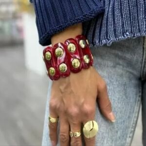 Stylish Red Statement Bracelet with Gold Accents - Women Jewelry